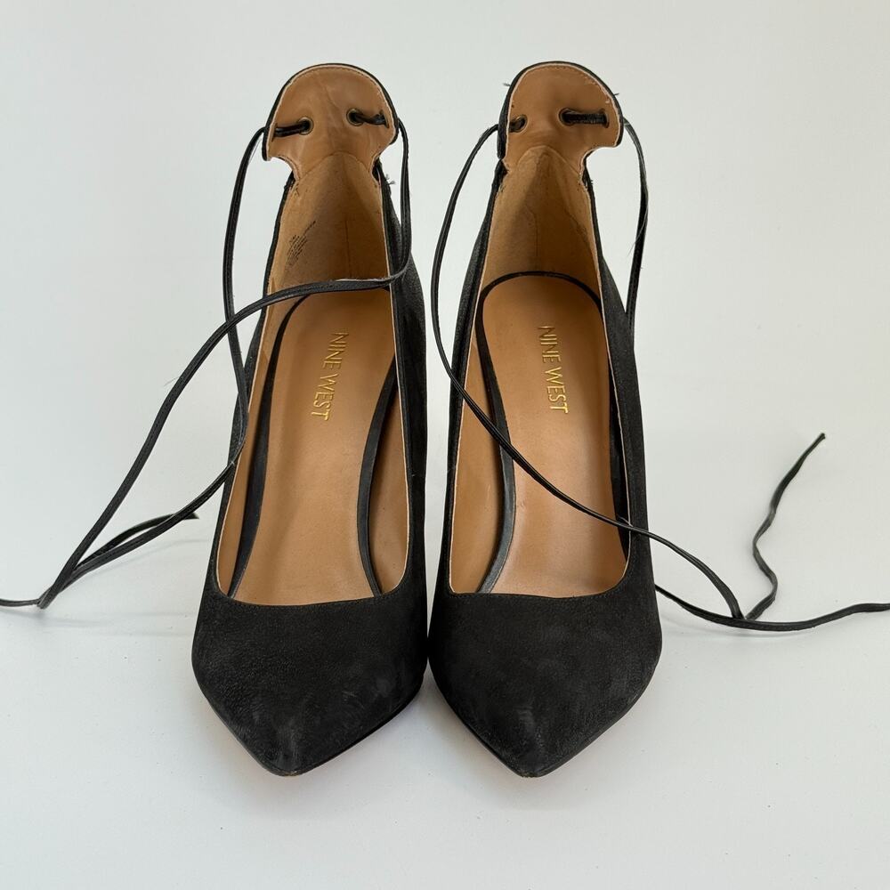 Nine West Lace Up Heels Office Siren Pumps Stiletto Pointed Toe Size 7.5 Nwebba - Picture 3 of 6